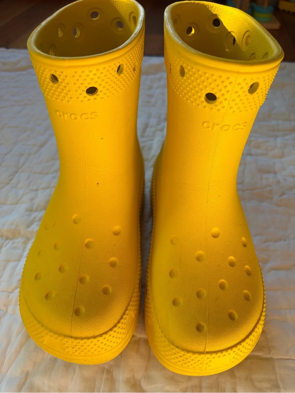 Kids Yellow Waterproof Crocs Rain Boots